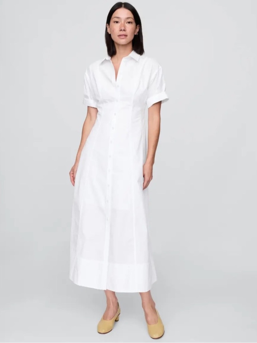 NWT! GAP White Poplin Roll-Cuff Midi Shirtdress - Size Small 🎈